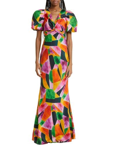 Rebecca Vallance Copacabana Silk Puff Sleeve Maxi Dress - Multicolor