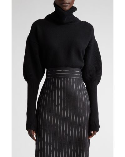Alexander McQueen Juliet Sleeve Crop Wool & Cashmere Turtleneck Sweater - Black
