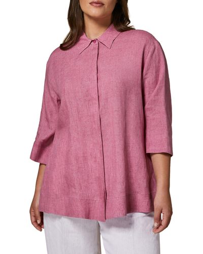 Marina Rinaldi Slightly Flared Flax Button-up Shirt - Pink