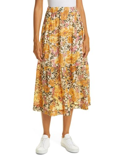 Ba&sh Diary Floral Cotton Midi Skirt - Yellow