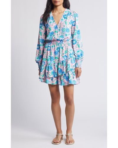Lilly Pulitzer Lilly Pulitzer Cristiana Floral Long Sleeve Surplice Neck Dress - Blue