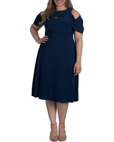 Kiyonna Daring Darcy Cold Shoulder Cutout Midi Dress - Blue