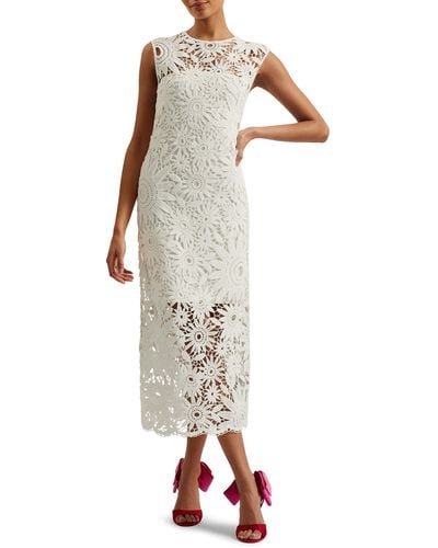 Ted Baker Corha Floral Cotton Lace Midi Dress - White