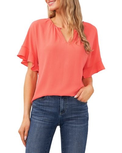 Cece Ruffle Sleeve Crepe Blouse - Red