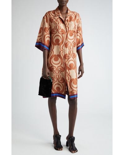 Dries Van Noten Doralia Abstract Print Belted Silk Shirtdress - Orange