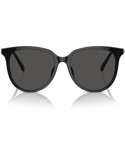 Swarovski 56mm Round Crystal Sunglasses - Black