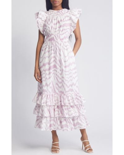 Saylor Zenith Print Flutter Sleeve Maxi Dress - White