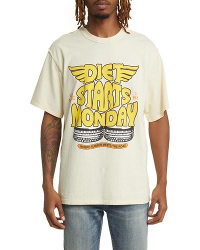 DIET STARTS MONDAY Tire Cotton Graphic T-shirt - Yellow