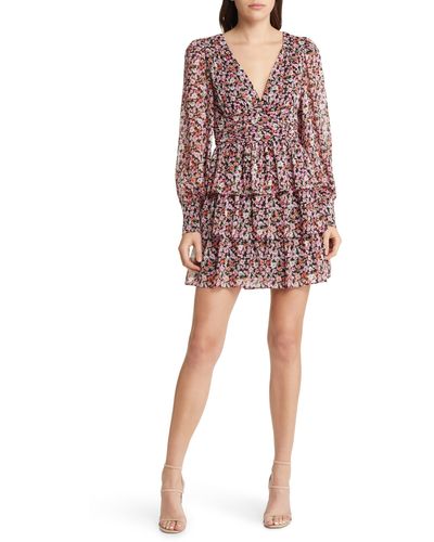 Charles Henry Floral Tiered Long Sleeve Minidress