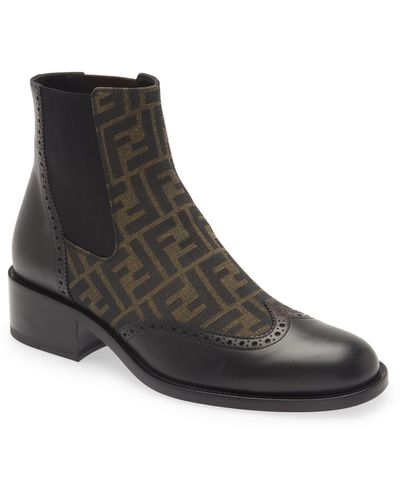 Fendi Ff Wingtip Chelsea Boot - Brown