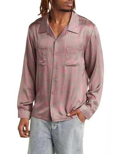 Honor The Gift Floral Satin Button-up Shirt - Red