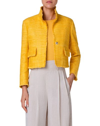 Akris Punto Fringe Silk Tweed Crop Jacket - Yellow