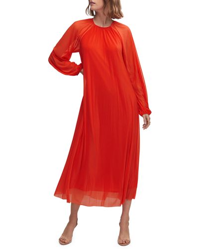 Mango Long Sleeve Maxi Dress - Red
