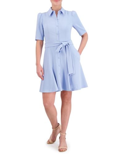 Eliza J Puff Sleeve Shirtdress - Blue
