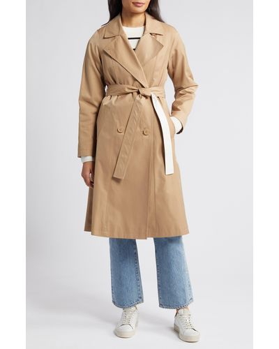 Via Spiga Water Repellent Double Breasted Cotton Blend Trench Coat - Natural