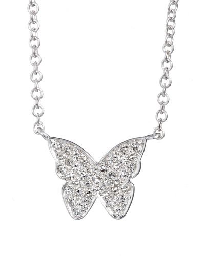 EF Collection Diamond Butterfly Pendant Necklace - White