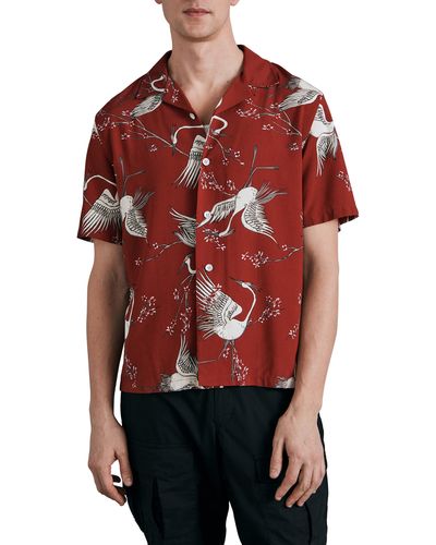 Rag & Bone Avery Printed Short Sleeve Button-up Camp Shirt - Red