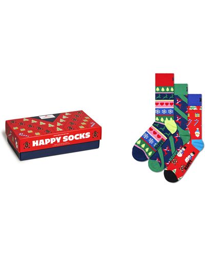 Happy Socks Assorted 3-pack Christmas Crew Socks Gift Set - Red