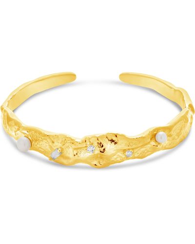 Sterling Forever Caspara Imitation Pearl Cuff Bracelet - Yellow
