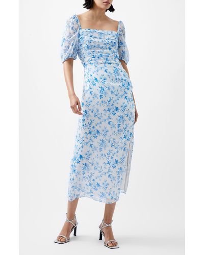 French Connection Catrina Floral Ruched Midi Dress - Blue