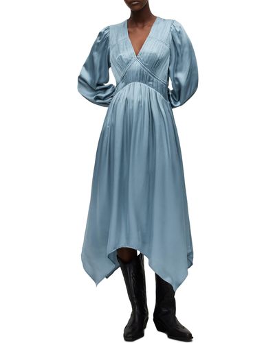 AllSaints Estelle Smocked Pleated Dress - Blue