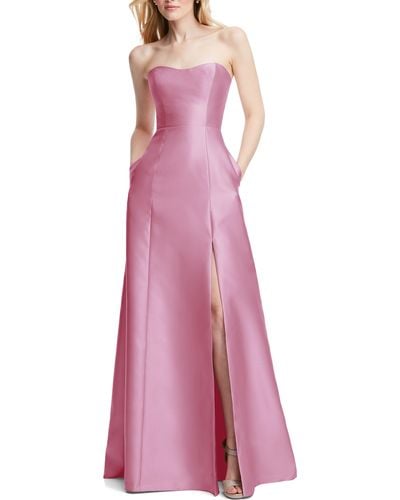 Alfred Sung Strapless Satin A-line Gown - Purple