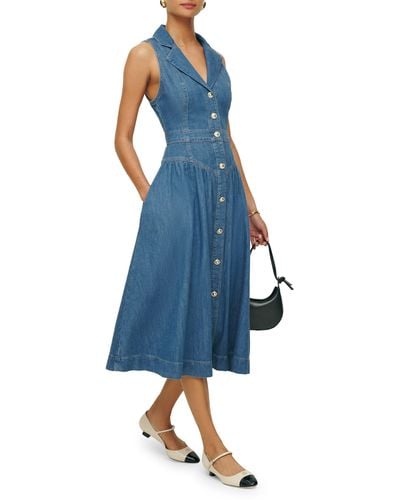 Reformation Ellison Sleeveless Button-front Denim Midi Dress - Blue