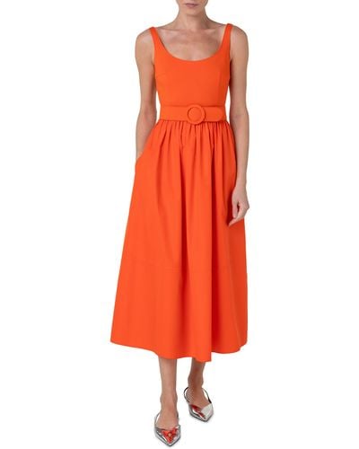 Akris Punto Belted Scoop Neck Midi Dress - Orange