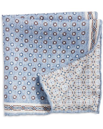 Edward Armah Neat & Arabesque Prints Reversible Silk Pocket Square - Blue