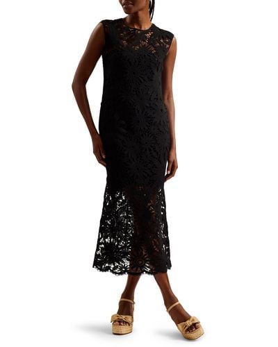 Ted Baker Corha Floral Cotton Lace Midi Dress - Black