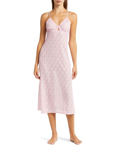 Open Edit Cutout Lace Nightgown - Pink