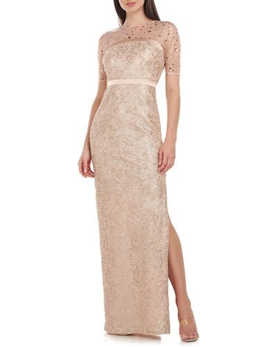 JS Collections Maisie Illusion Column Gown - Natural
