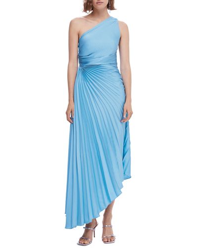 Mango One-shoulder Side Cutout Pleated Midi Dress - Blue