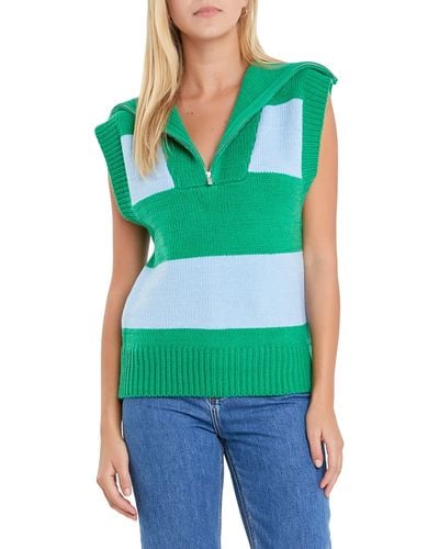 English Factory Stripe Sweater Vest - Green