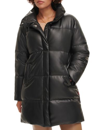 Levi's Water Resistant Faux Leather Long Puffer Coat - Black