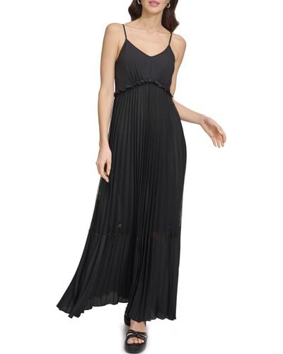 DKNY Sleeveless Pleated Maxi Dress - Black