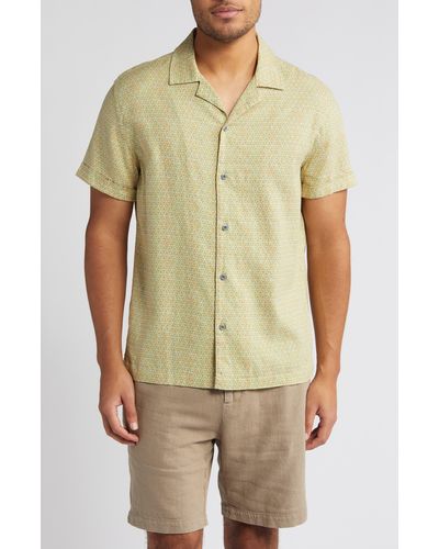 Rails Amalfi Geometric Print Short Sleeve Linen Blend Button-up Shirt - Green