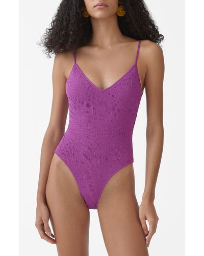 Mango Samos Textured One-piece Swimsuit - Purple