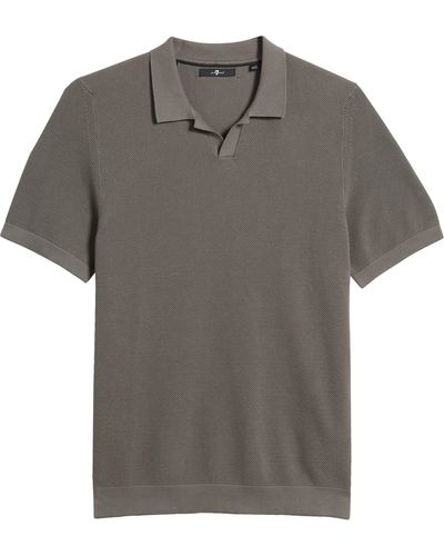 7 For All Mankind Textured Buttonless Polo - Gray