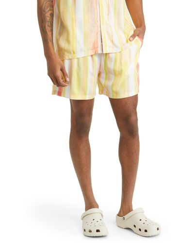 Native Youth Stripe Elastic Waist Shorts - Yellow