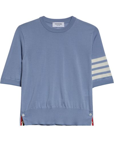 Thom Browne 4-bar Short Sleeve Wool & Cashmere Sweater - Blue