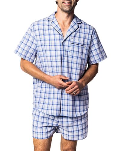 Petite Plume Seafarer Tartan Plaid Short Pajamas - Blue