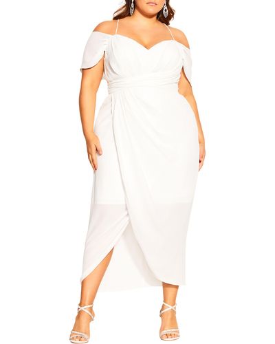 City Chic Entwine Cold Shoulder Dress - White