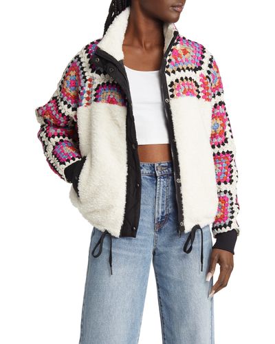 Blank NYC Crochet Faux Shearling Zip Jacket - Multicolor