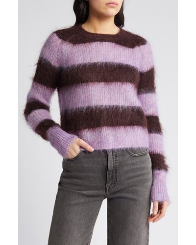 AllSaints Lou Brushed Stripe Mohair Blend Sweater - Purple