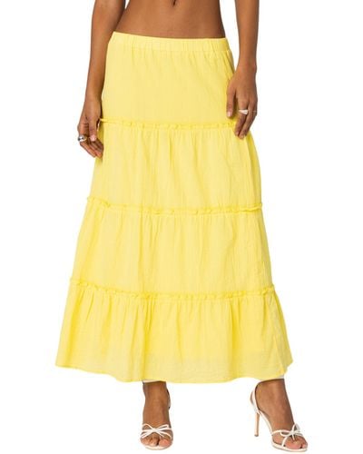 Edikted Tiered Cotton Maxi Skirt - Yellow