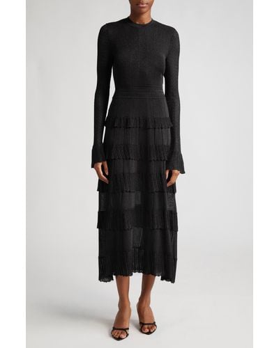 Lela Rose Piper Metallic Long Sleeve Sweater Dress - Black