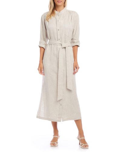 Fifteen Twenty Long Sleeve Linen Midi Shirtdress - Natural