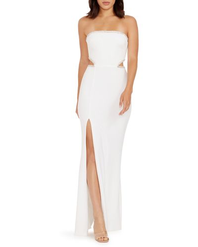 Dress the Population Ariana Rhinestone Trim Cutout Gown - White