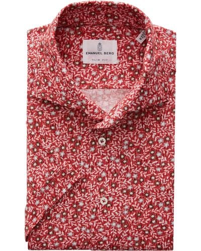 Emanuel Berg Floral Short Sleeve Knit Button-up Shirt - Red